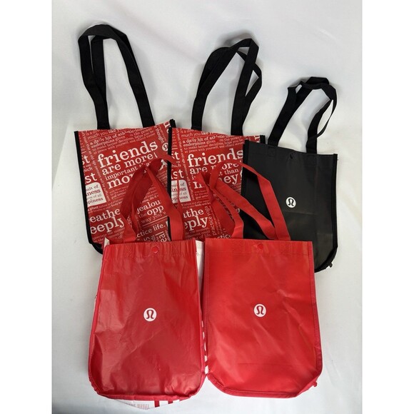Lululemon Reusable Shopping Tote Bags Small Lot Of 5 Red White Black - Picture 1 of 8